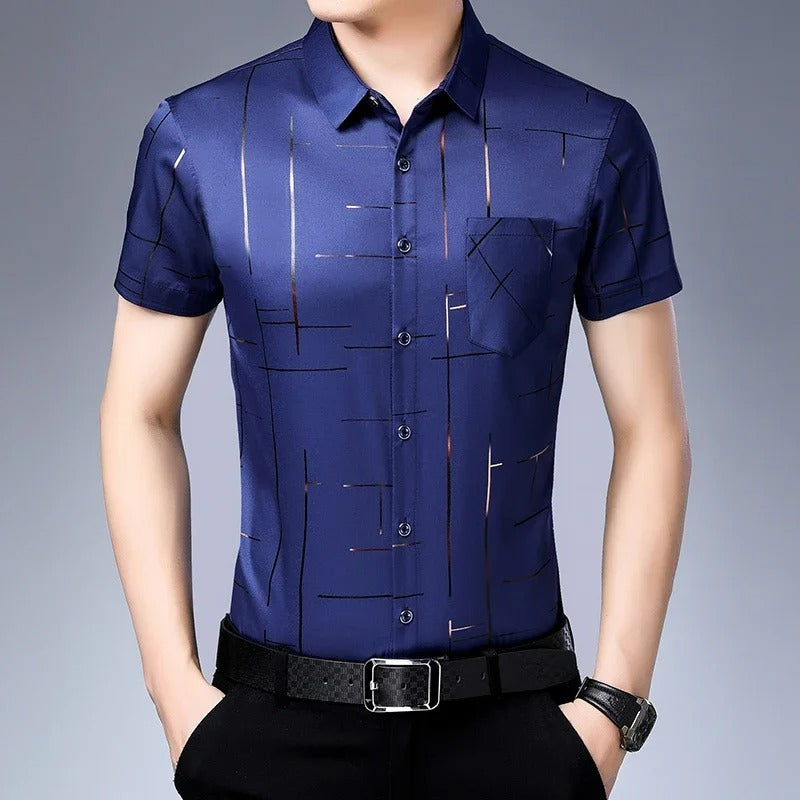 Casual Short Sleeved Shirt No Iron and Wrinkle Resistant Top
